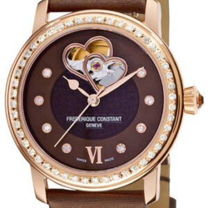 Frederique Constant Double Heart Beat Automatic Rose Gold Plated Steel Brown Satin Womens Watch FC-310CDHB2PD4