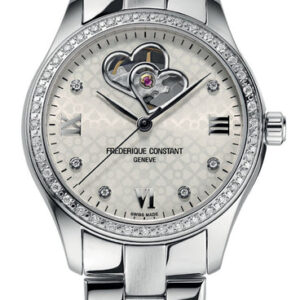 Frederique Constant Double Heart Beat Automatic Stainless Steel and Diamond Silver Sunray Heart Dial Womens Watch FC-310WDHB3BD6B