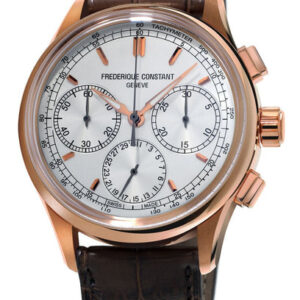 Frederique Constant Flyback Chronograph Manufacture Rose Gold Tone Steel Silver Dial Brown Leather Strap Automatic Mens Watch FC-760V4H4