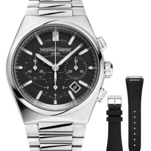 Frederique Constant Highlife Automatic Chronograph Stainless Steel Black Dial Interchangeable Black Rubber Strap Date Mens Watch FC-391B4NH6B