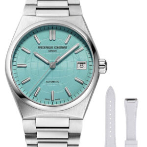 Frederique Constant Highlife Automatic Stainless Steel Blue Dial Interchangeable White Rubber Strap Date Womens Watch FC-303LB2NH6B