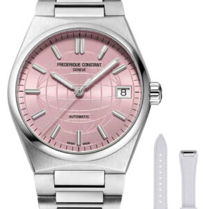 Frederique Constant Highlife Automatic Stainless Steel Pink Dial Interchangeable White Rubber Strap Date Womens Watch FC-303LP2NH6B