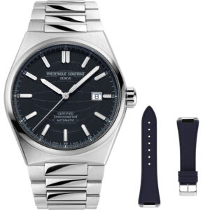 Frederique Constant Highlife COSC Automatic Stainless Steel Dark Blue Dial Interchangeable Blue Rubber Strap Date Mens Watch FC-303BL4NH6B