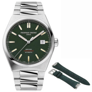 Frederique Constant Highlife COSC Automatic Stainless Steel Green Dial Interchangeable Leather Strap Date Mens Watch FC-303GRS3NH6B