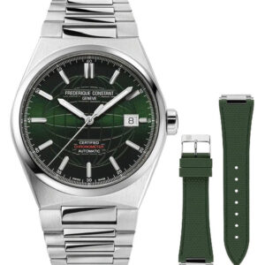 Frederique Constant Highlife COSC Automatic Stainless Steel Green Dial Interchangeable Green Rubber Strap Date Mens Watch FC-303G3NH6B