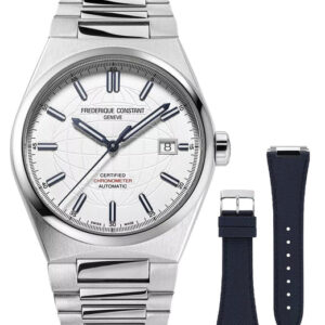 Frederique Constant Highlife COSC Automatic Stainless Steel White Dial Interchangeable Blue Rubber Strap Date Mens Watch FC-303S3NH26B