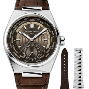 Frederique Constant Highlife Worldtimer Manufacture Automatic GMT Brown Dial Brown Leather Strap Interchangeable Brown Rubber/Steel Bracelet Date Mens Watch FC-718C4NH6