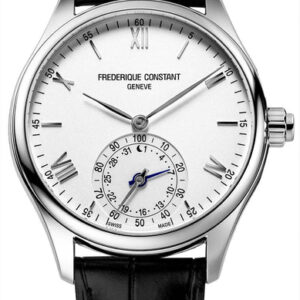 Frederique Constant Horological Smartwatch Stainless Steel White Dial Black Leather Strap Date Quartz Mens Smart Watch FC-285S5B6