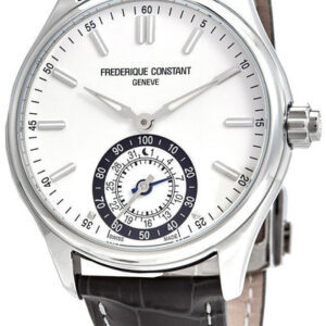 Frederique Constant Horological Smartwatch Stainless Steel White Dial Gray Leather Strap Date Alarm Quartz Mens Smart Watch FC-285WB5B6
