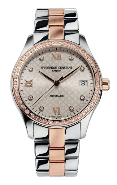 Frederique Constant Ladies Automatic Stainless Steel and Rose Gold Silver Sunray Heart Dial Watch FC-303LGD3BD2B