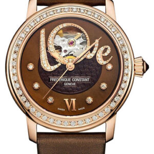 Frederique Constant Love Heart Beat Automatic Rose Gold Plated Steel Brown Dial Brown Satin Strap Diamonds Womens Watch FC-310CLHB2PD4
