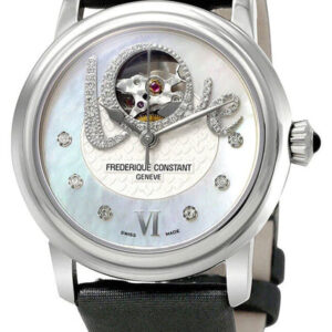 Frederique Constant Love Heart Beat Automatic Stainless Steel Mother-Of-Pearl Dial Grey Satin Strap Diamonds Womens Watch FC-310LHB2P6