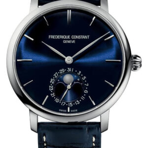 Frederique Constant Manufacture Slimline Moonphase Automatic Stainless Steel Blue Dial Blue Leather Strap Date Mens Watch FC-705N4S6