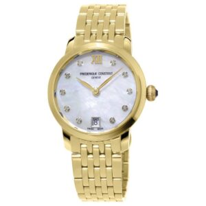Frederique Constant Slimline Diamond Accent White Mother-of Pearl Dial Yellow Gold Tone Stainless Steel Bracelet Watch 30mm - FC-220MPWD1S25B