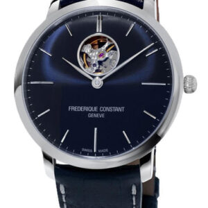 Frederique Constant Slimline Heart Beat Automatic Blue Dial Blue Leather Strap Mens Watch FC-312N4S6