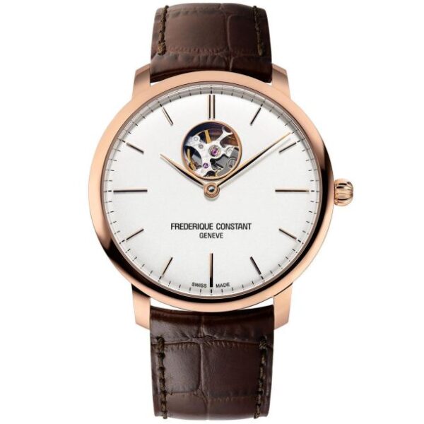 Frederique Constant Slimline Heart Beat Automatic Brown Leather Strap Watch | 40mm | FC-312V4S4