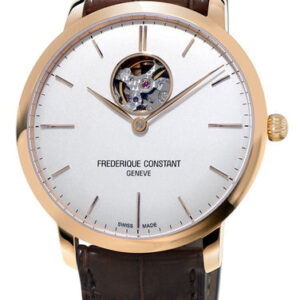 Frederique Constant Slimline Heart Beat Automatic Silver Dial Brown Leather Strap Mens Watch FC-312V4S4