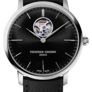 Frederique Constant Slimline Heart Beat Automatic Stainless Steel Black Dial Black Leather Strap Mens Watch FC-312B4S6