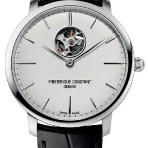 Frederique Constant Slimline Heart Beat Automatic Stainless Steel Silver Dial Black Leather Strap Mens Watch FC-312S4S6