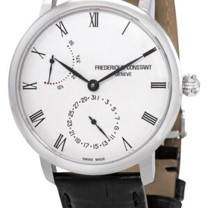 Frederique Constant Slimline Manufacture Power Reserve Automatic Stainless Steel Silver Dial Black Leather Strap Date Mens Watch FC-723WR3S6