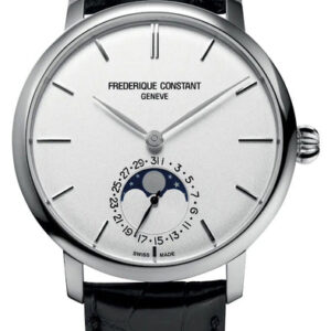 Frederique Constant Slimline Moonphase Automatic Stainless Steel Silver Dial Black Leather Strap Date Mens Watch FC-705S4S6
