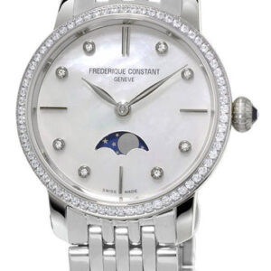 Frederique Constant Slimline Moonphase Stainless Steel Mother-of-Pearl Dial Diamonds Quartz Womens Watch FC-206MPWD1SD6B