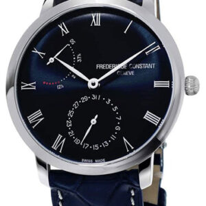 Frederique Constant Slimline Power Reserve Automatic Stainless Steel Blue Dial Blue Leather Strap Date Mens Watch FC-723NR3S6