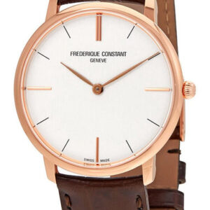 Frederique Constant Slimline Rose Gold-Tone Stainless Steel Silver Dial Brown Leather Strap Quartz Mens Watch FC-200V5S34
