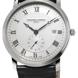 Frederique Constant Slimline Silver Dial Date Black Leather Strap Quartz Mens Watch FC-245M5S6