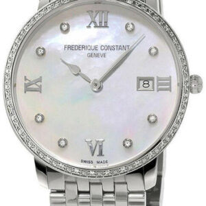 Frederique Constant Slimline Stainless Steel Mother-of-Pearl Dial Diamonds Date Quartz Womens Watch FC-220MPWD3SD6B
