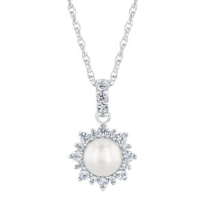 Freshwater Cultured Pearl and Created White Sapphire Pendant