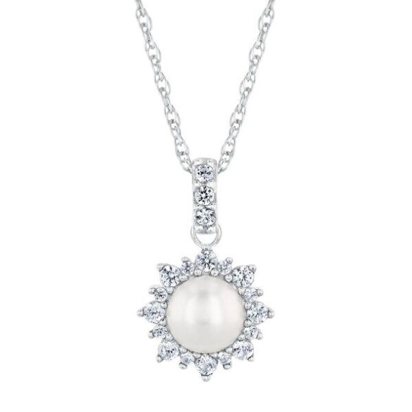Freshwater Cultured Pearl and Created White Sapphire Pendant