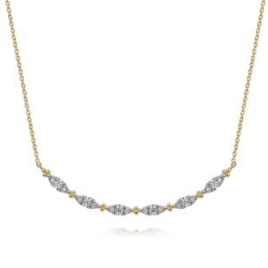 Gabriel & Co. Yellow Gold 1/3ctw Diamond Curved Bujukan Bar Necklace