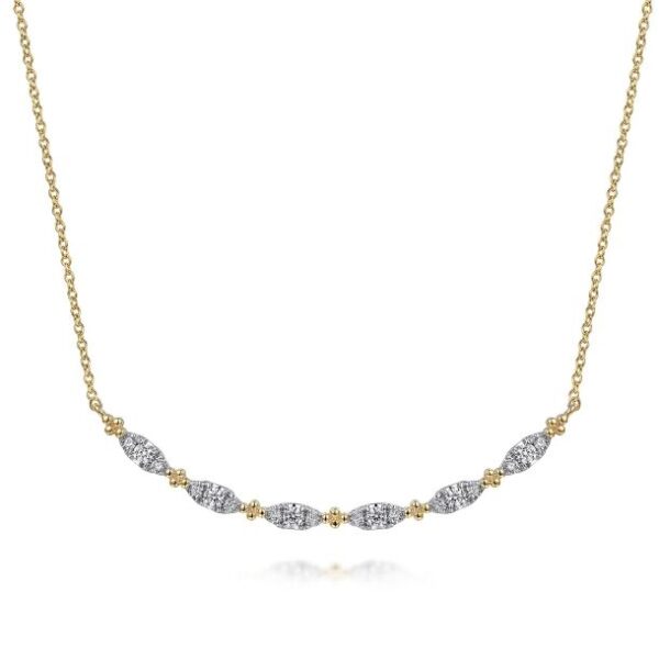 Gabriel & Co. Yellow Gold 1/3ctw Diamond Curved Bujukan Bar Necklace