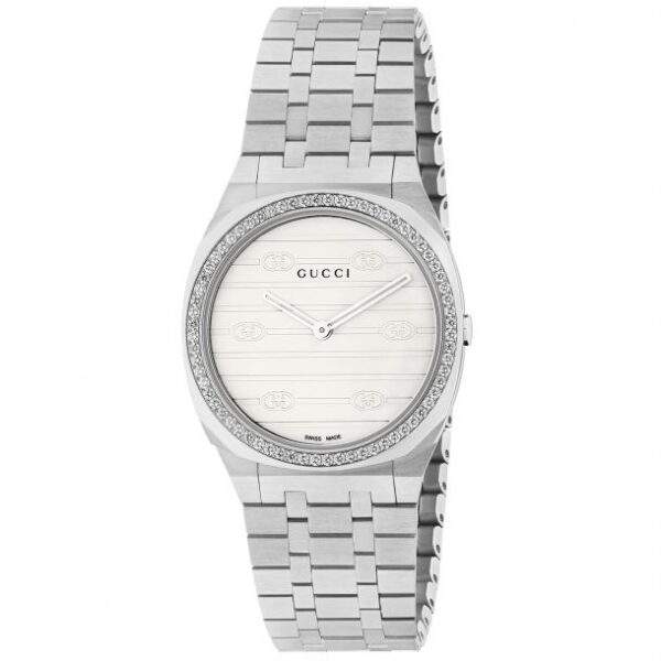 Gucci 25H Diamond Bezel and Stainless Steel Bracelet Watch | 30mm | YA163503