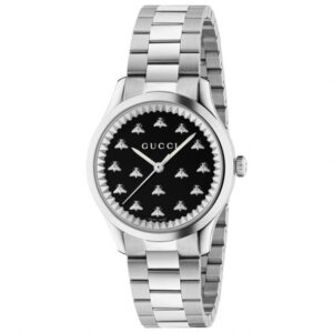 Gucci G-Timeless with Bee Motif Black Dial and Stainless Steel Bracelet Watch | 32mm | YA1265034