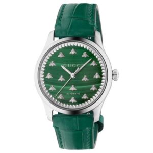 Gucci G-Timeless with Bee Motif Green Malachite Stone Dial Green Leather Strap Watch | 38mm | YA1264213