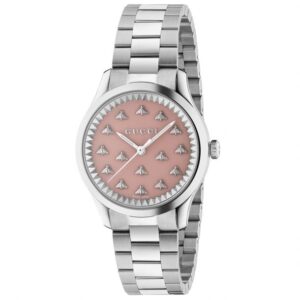 Gucci G-Timeless with Bee Motif Pink Dial and Stainless Steel Bracelet Watch | 32mm | YA1265033