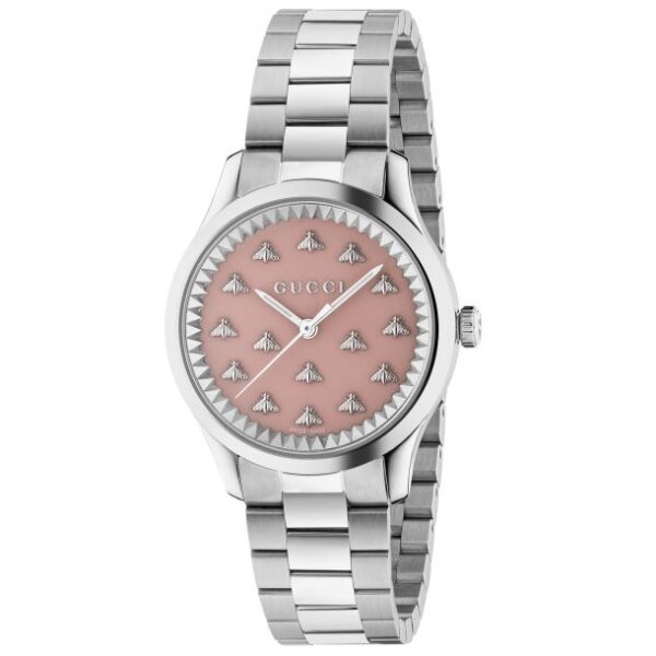 Gucci G-Timeless with Bee Motif Pink Dial and Stainless Steel Bracelet Watch | 32mm | YA1265033