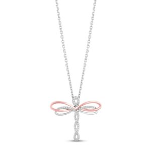 Hallmark Diamonds Dragonfly Necklace 1/10 ct tw Sterling Silver & 10K Rose Gold 18"