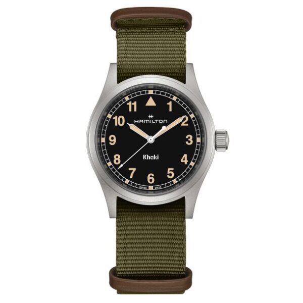 Hamilton Khaki Field Quartz Black Dial Green NATO Strap Watch 38mm - H69401930