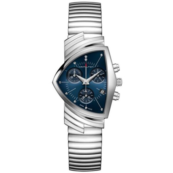 Hamilton Ventura Chrono Quartz Blue Dial Stainless Steel Bracelet Watch 32.3x50.3mm - H24432141