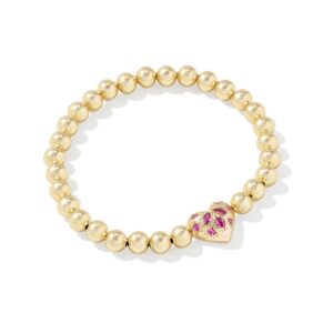 Holland Gold Heart Stretch Bracelet in Pink Crystal