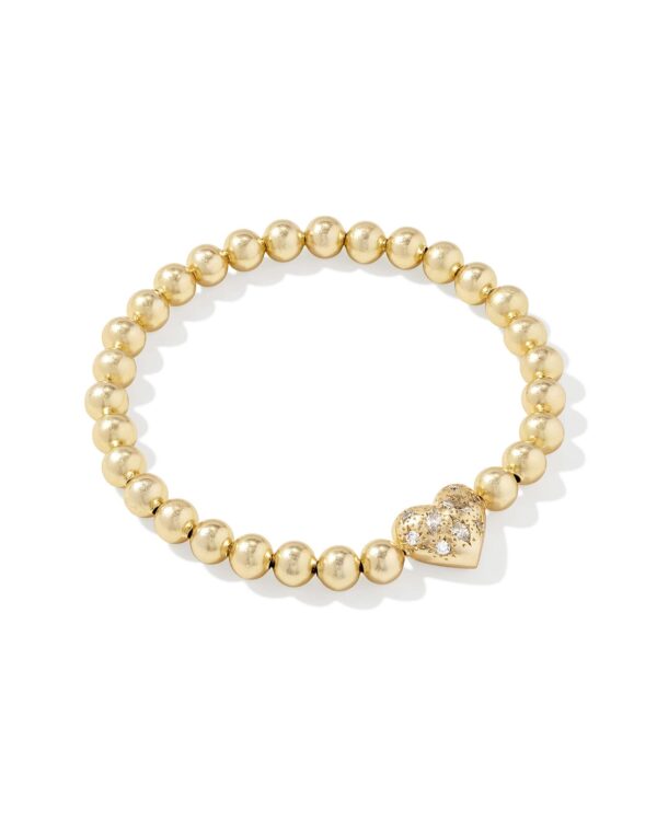 Holland Gold Heart Stretch Bracelet in White Crystal