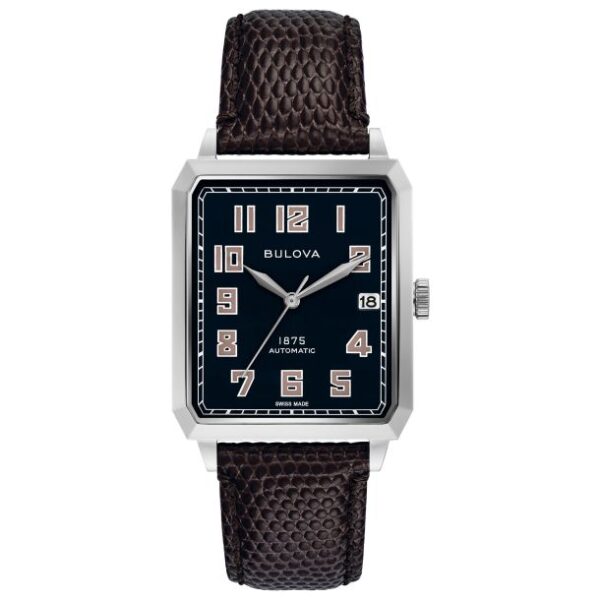 Joseph Bulova Breton Black Dial Brown Leather Strap Watch 32mm - 96B332