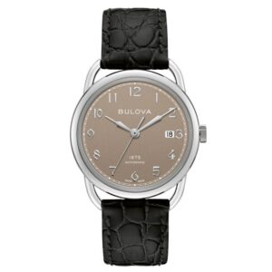 Joseph Bulova Commodore Limited Edition Brown Dial Black Leather Strap Watch 38.5mm - 96B324