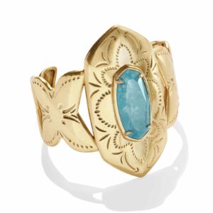 Keziah Vintage Gold Cuff Bracelet in Variegated Dark Teal Magnesite