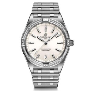 Ladies' Breitling Chronomat 32 Diamond Bezel White and Diamond Dial Stainless Steel Watch A77310591A1A1