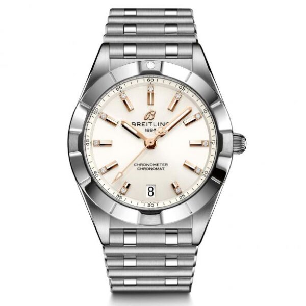 Ladies' Breitling Chronomat 32 White and Diamond Dial Stainless Steel Watch A77310101A3A1