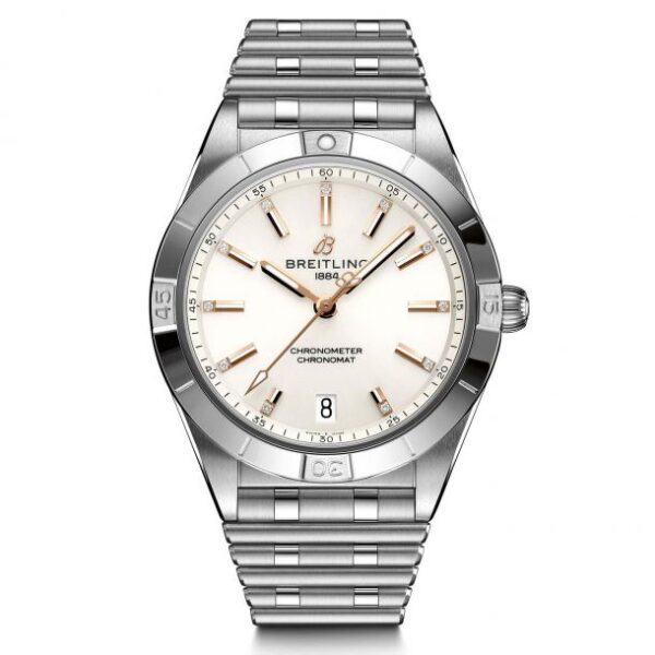 Ladies' Breitling Chronomat Automatic 36 White and Diamond Dial Stainless Steel Watch A10380101A2A1